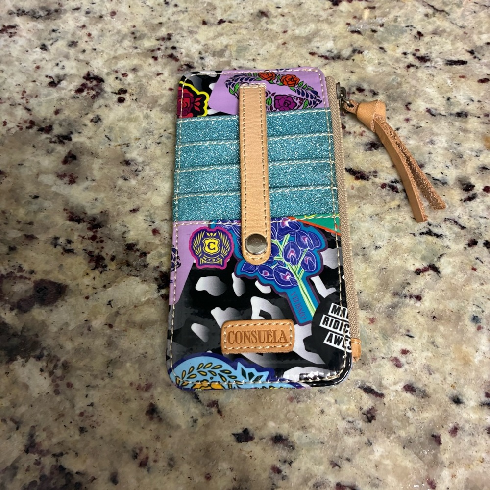 Consuela Multicolor Wallet with Blue and Tan Accents